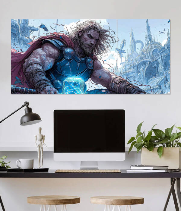 Thor Wall Art – Nordic God of Thunder Comic Wall Poster | Super Hero Poster | 3 Piece set Poster