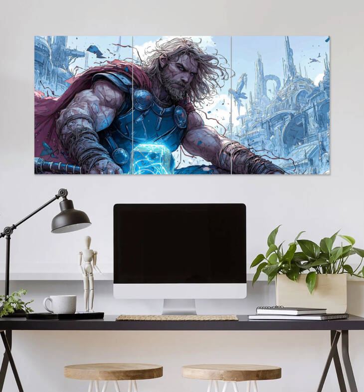 Thor Wall Art – Nordic God of Thunder Comic Wall Poster | Super Hero Poster | 3 Piece set Poster