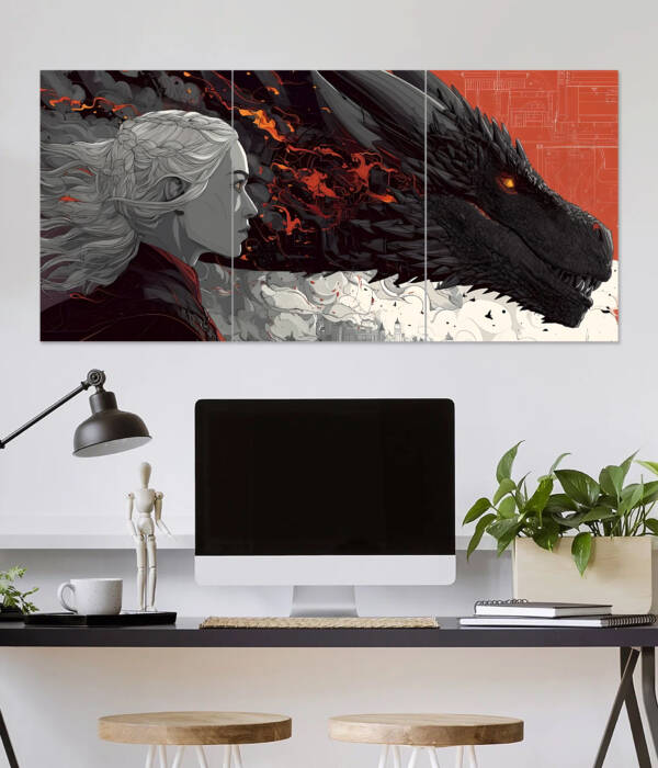 Dragon Queen - Fantasy Woman and Dragon Wall Poster | Super Hero Poster | 3 Piece set Poster