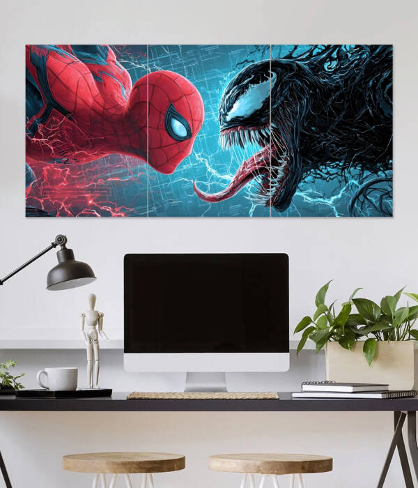 Spider-Man vs Venom - Epic Superhero Battle Wall Poster | Super Hero Poster | 3 Piece set Poster