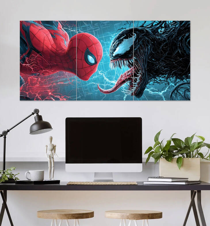 Spider-Man vs Venom - Epic Superhero Battle Wall Poster | Super Hero Poster | 3 Piece set Poster