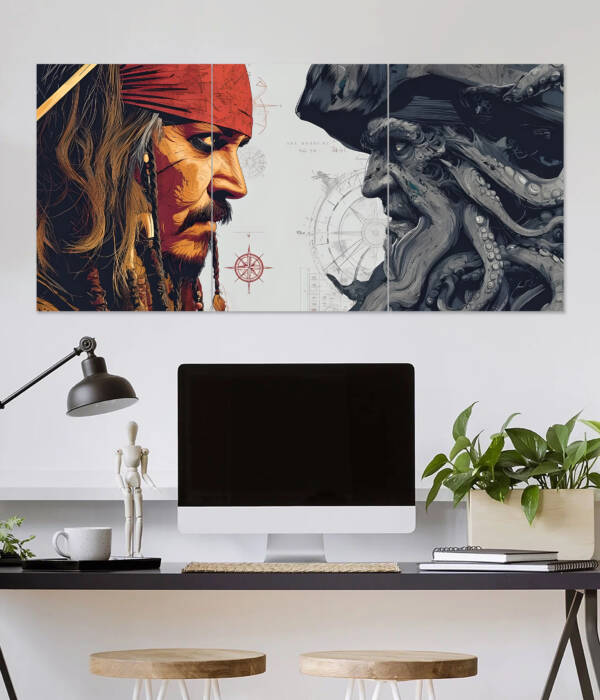 Pirate Captain vs Sea Villain - Epic Nautical Battle Wall Poster | Super Hero Poster | 3 Piece set Poster