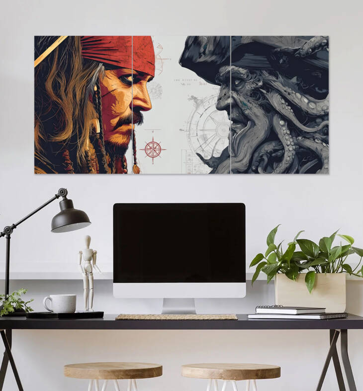 Pirate Captain vs Sea Villain - Epic Nautical Battle Wall Poster | Super Hero Poster | 3 Piece set Poster