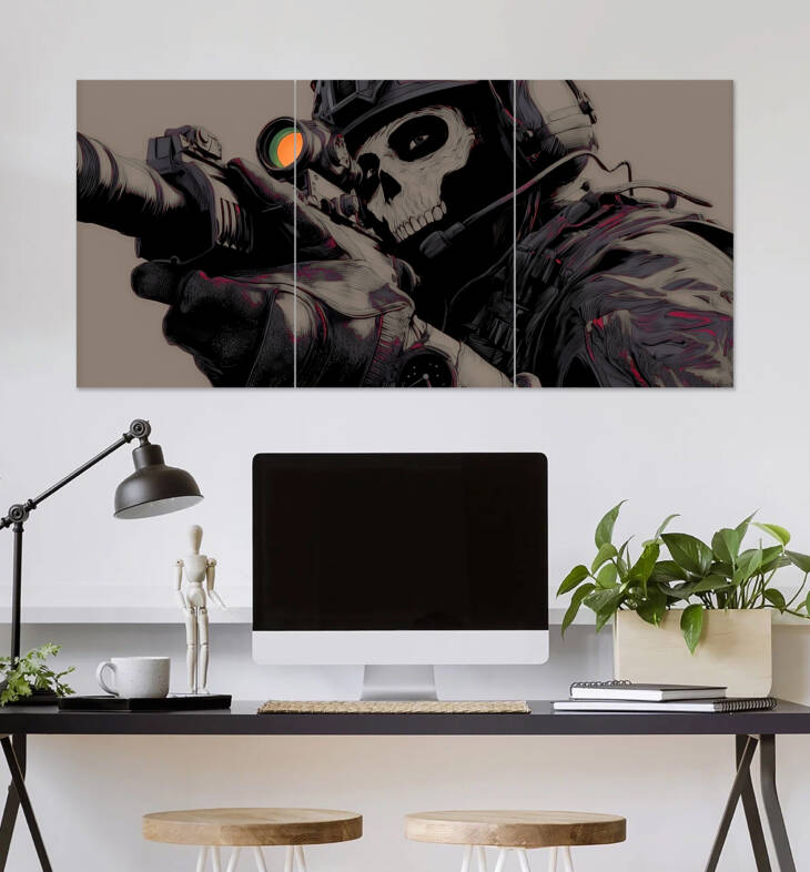 Modern Tactical Soldier Skull Mask Wall Poster | Poster | 3 Piece set Poster