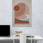 Boho Ocean Wave and Sun Wall Poster | Aesthetic Poster | Single Poster
